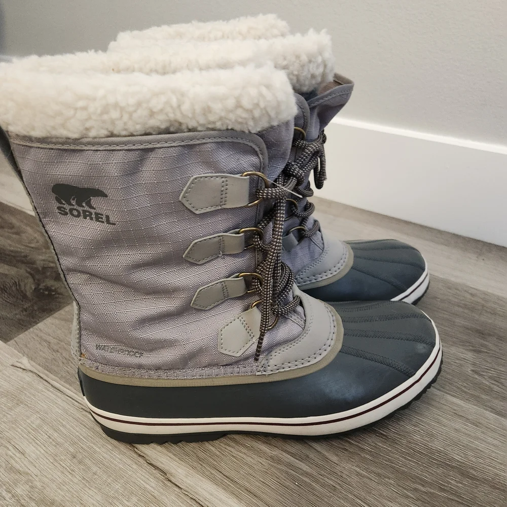 SOREL Waterproof Winter Boots Faux Fur Lined Gray Duck Boots Men Size 10